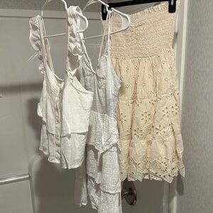 American Eagle Outfitters Strapless White and Cream Tiered Dress & Skirt Set